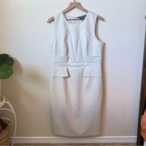 Per Se Sleeveless Cream Sheath Dress with Structured Panels
